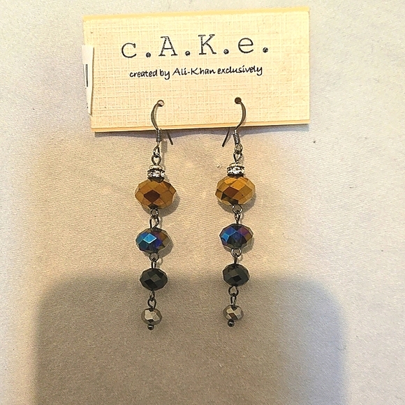 C.A.K.E. Ali khan dangling Erodescent earrings, New - Picture 1 of 4
